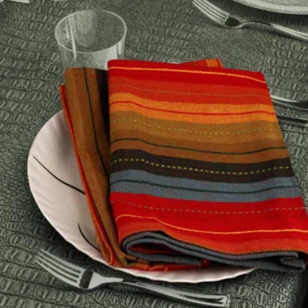 Vibrant Stripe Cotton Napkins, Multi colored. Set of 8